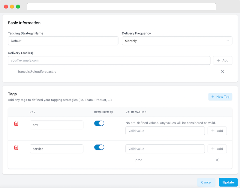 aws tag settings