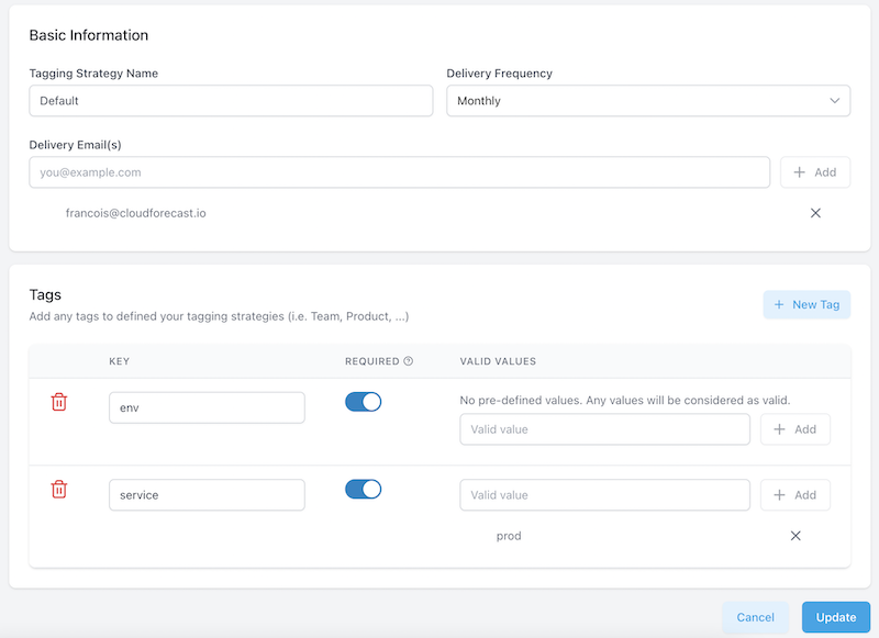 tagging settings in AWS
