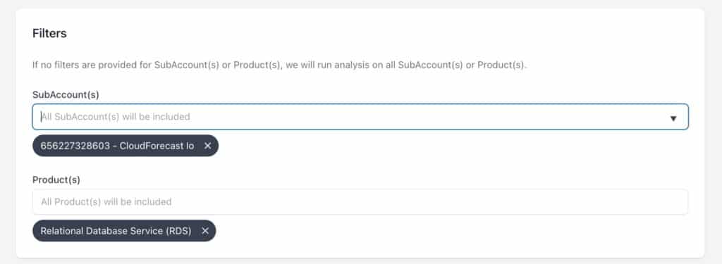 Sub-account and Service or Product filter