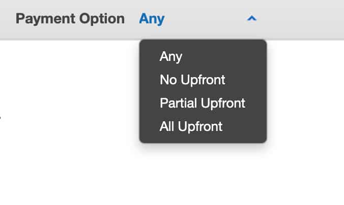 Payment option - all upfront, partial upfront, or no upfront