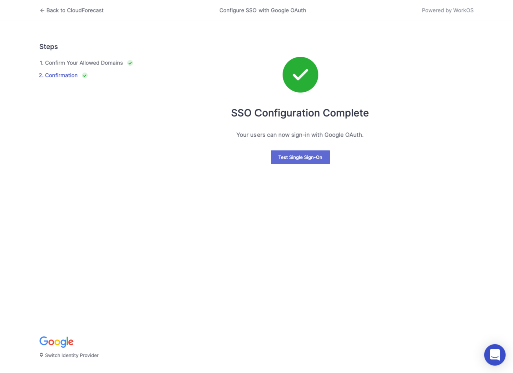 SSO configuration complete - test single sign-on