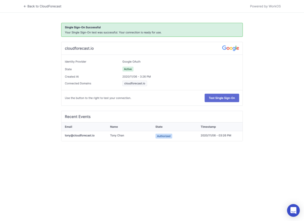 confirm that SSO is set up properly with WorkOS
