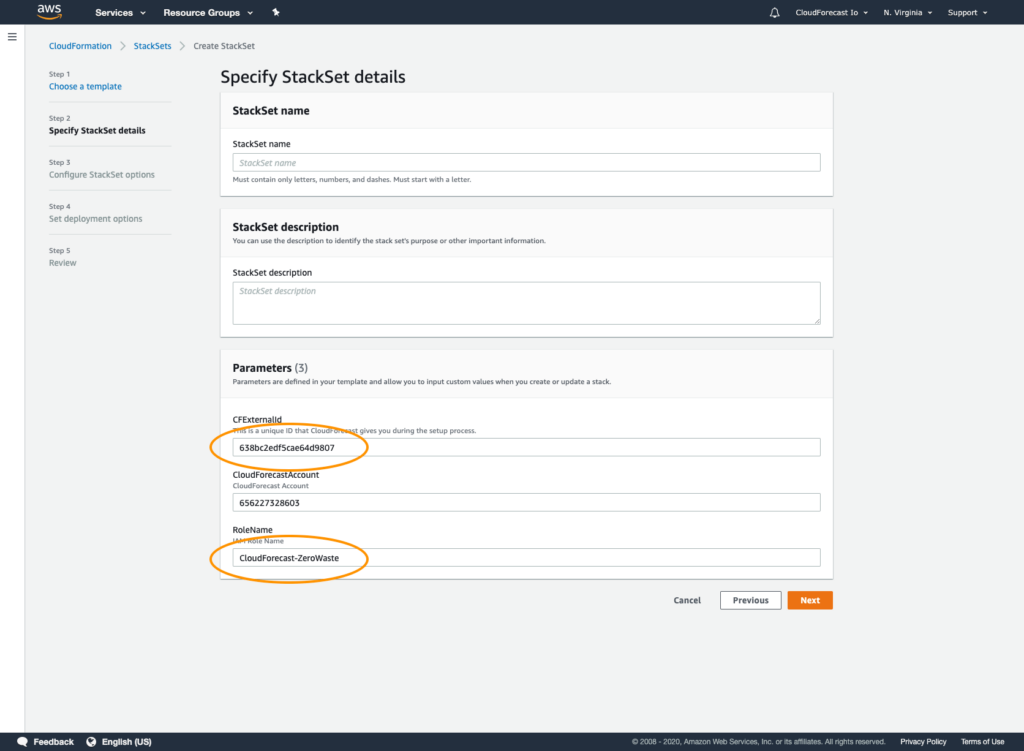 Specify StackSet details - Enter in a StackName and Description