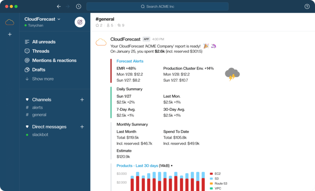Cloudforecast AWS Optimization Reports Integrates With Slack