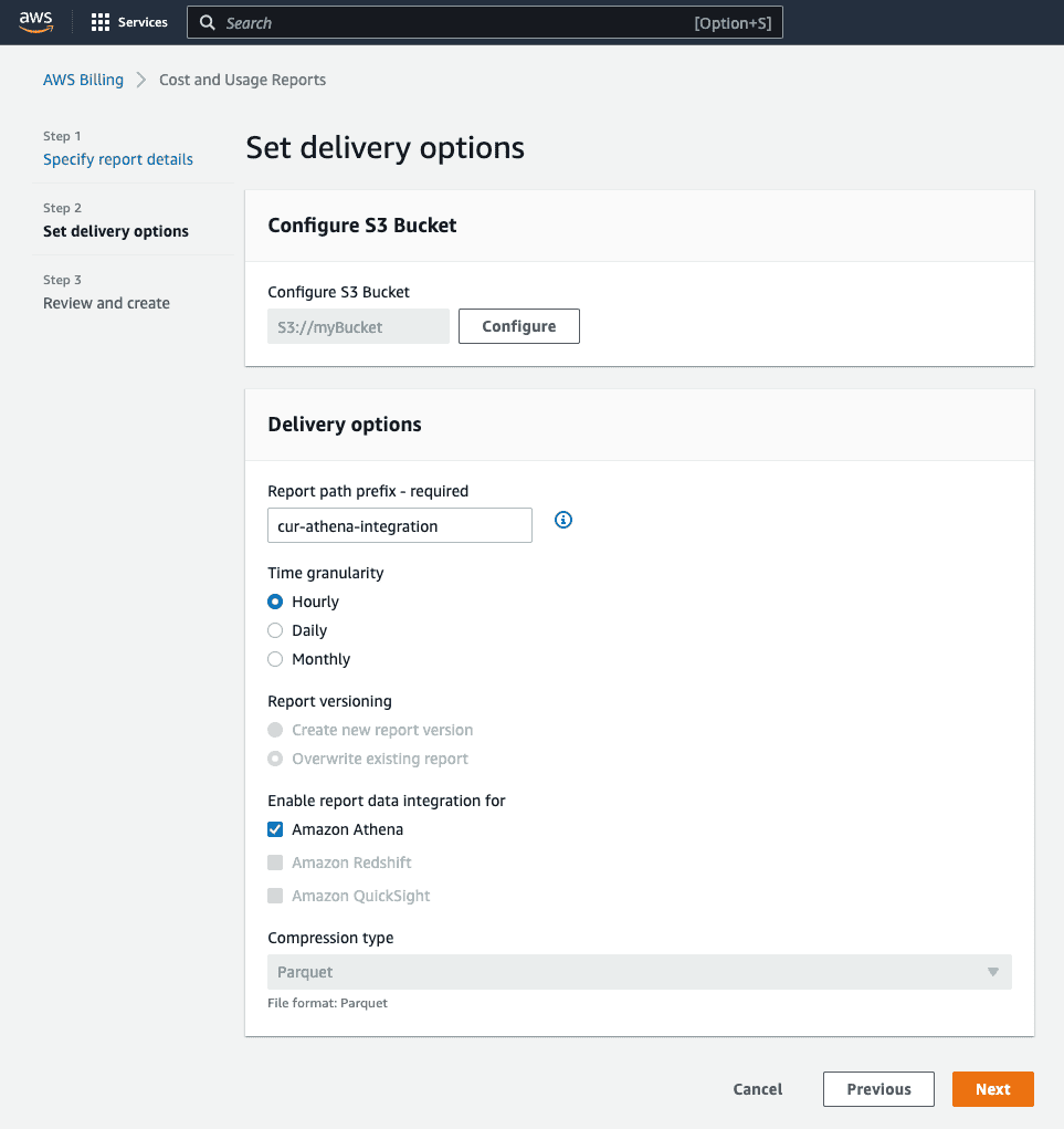 Image Alt Text: Ensure that your CUR report is set up to be integrated with Amazon Athena