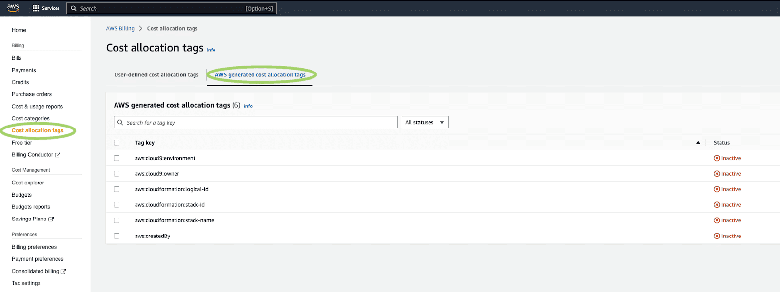 Enabling AWS - Generated Cost Allocation Tags